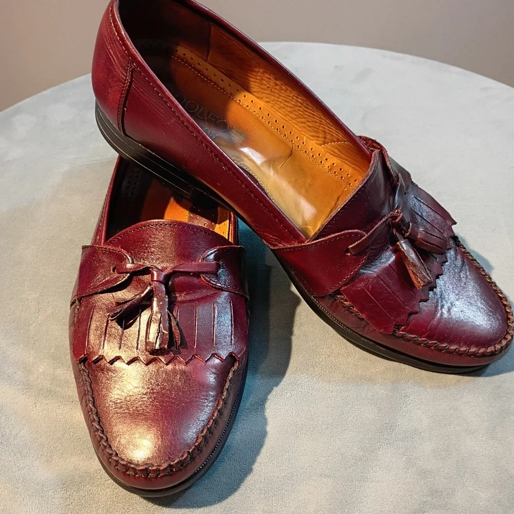 Adolfo Italy Mens Oxblood Leather Kiltie Tassel Loafers 10 M Handmade Shoes